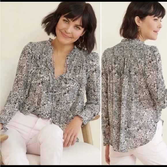 Free People Lela Flowy Breezy Boho Shirt Peasant Style Floral L - Picture 2 of 10